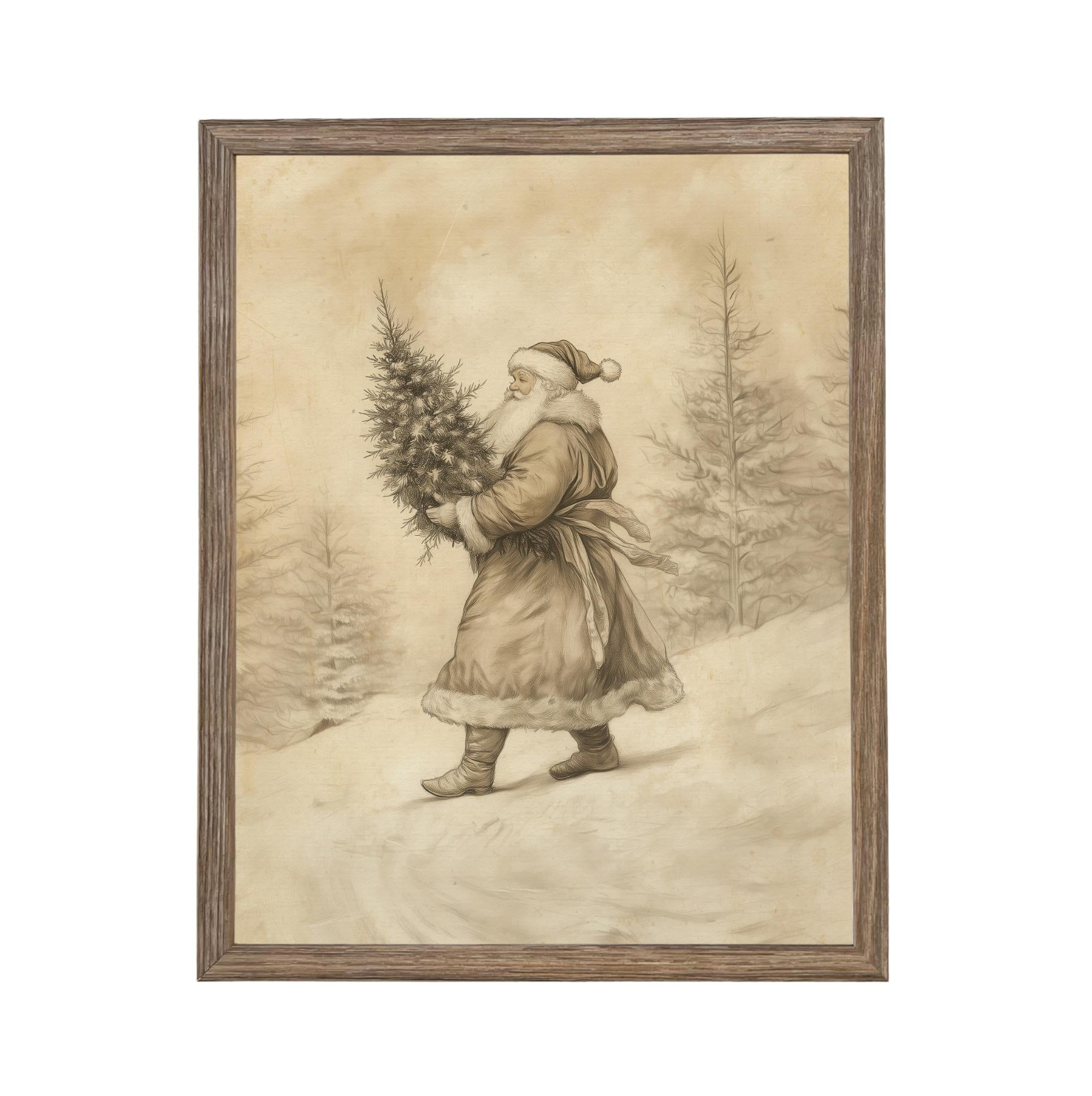 Vintage Christmas Santa Canvas Print: Farmhouse Framed Art #CH-336
