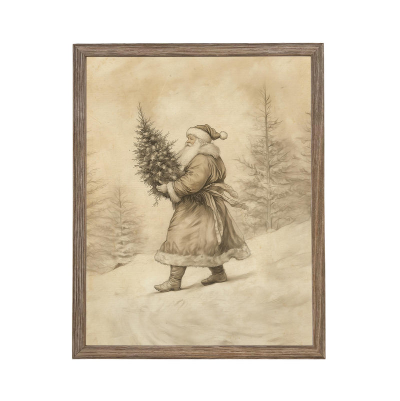 Vintage Christmas Santa Canvas Print: Farmhouse Framed Art #CH-336