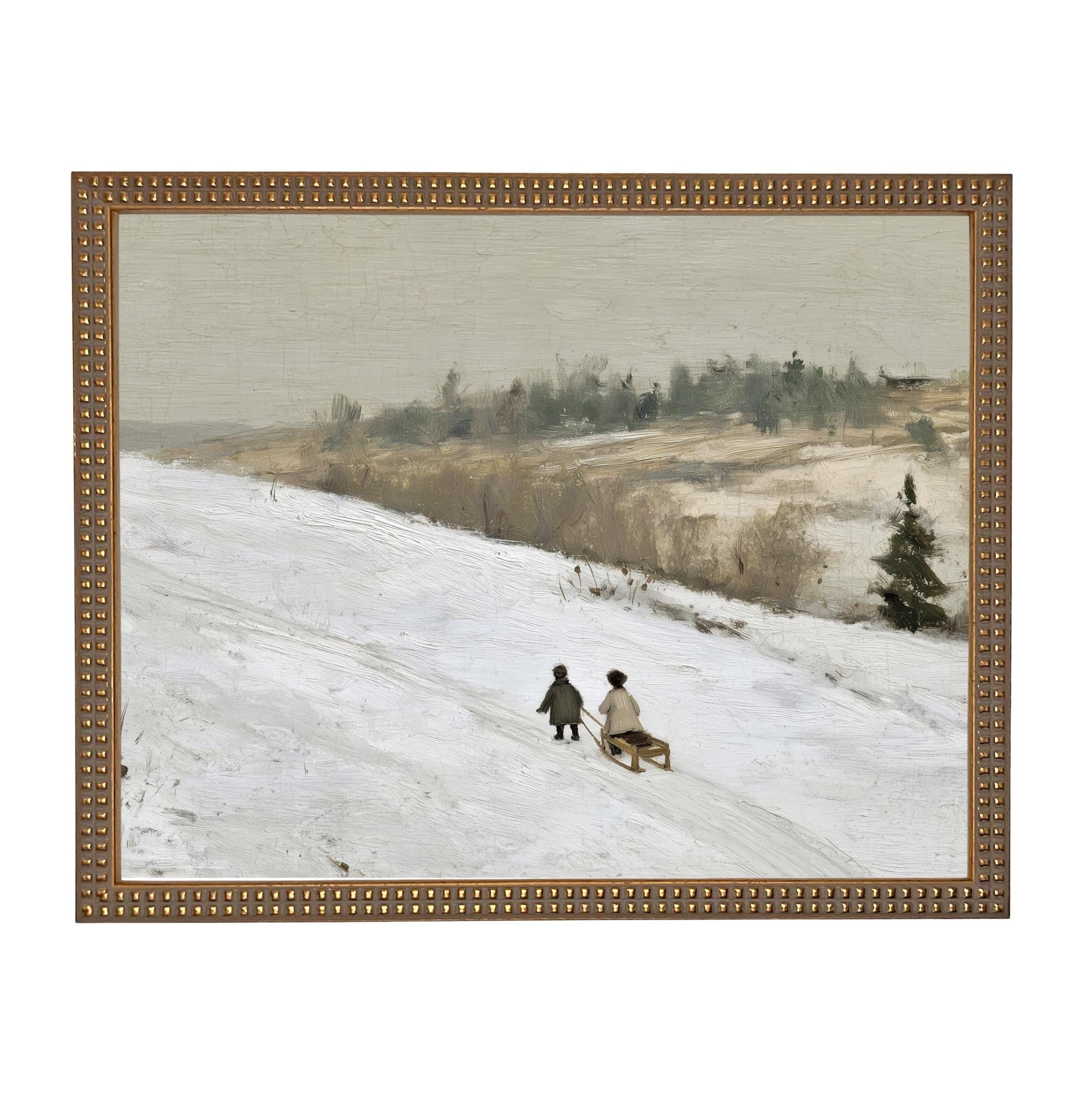 Vintage Sleigh Ride Canvas Print: Framed Winter Christmas Farmhouse Art CH-337