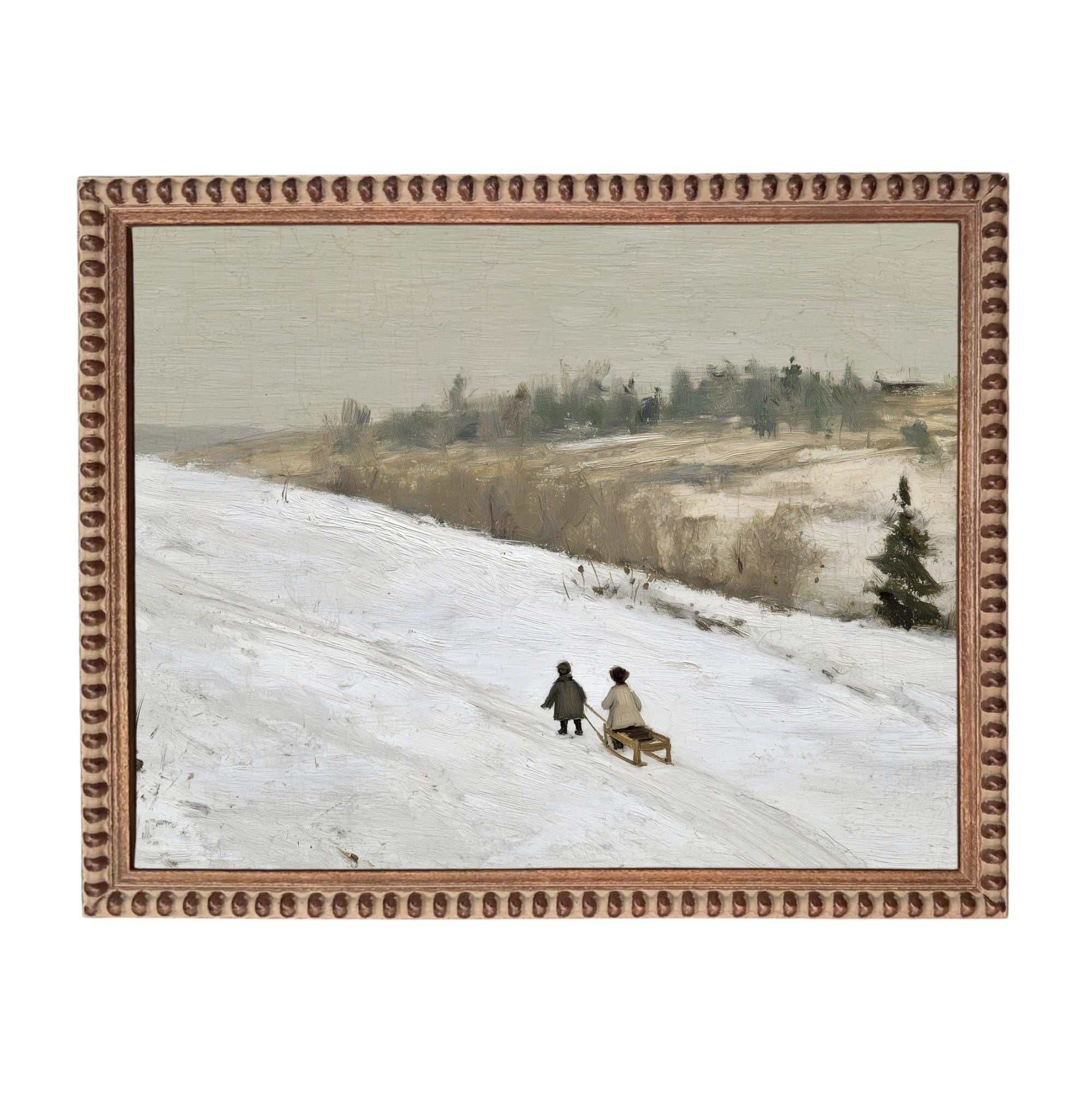 Vintage Sleigh Ride Canvas Print: Framed Winter Christmas Farmhouse Art CH-337