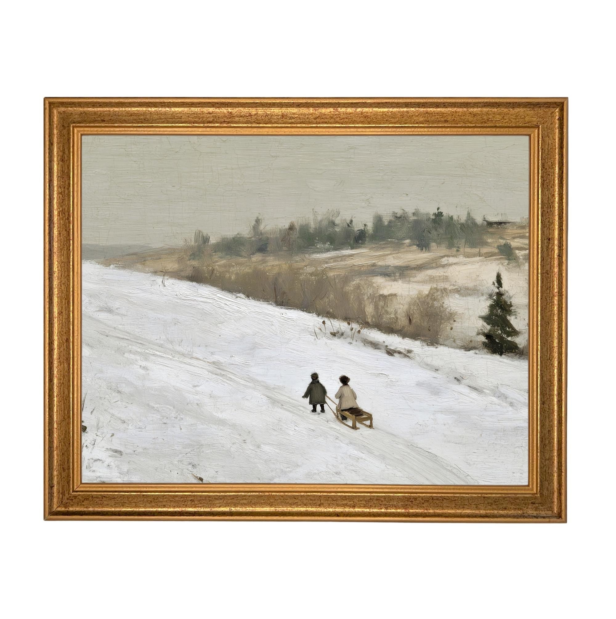 Vintage Sleigh Ride Canvas Print: Framed Winter Christmas Farmhouse Art CH-337