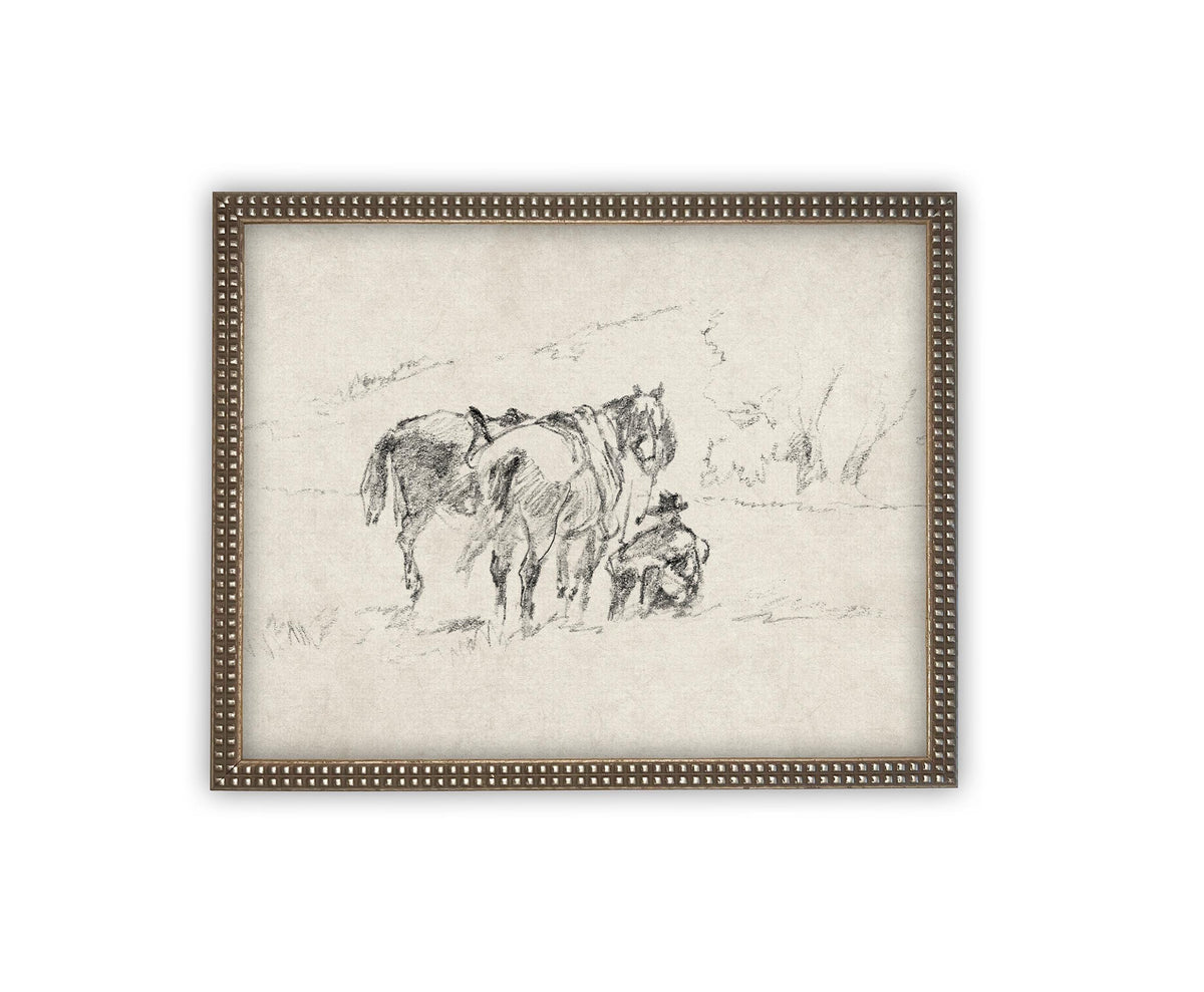 READY TO SHIP 8X10 Framed Vintage Horse Sketch Art Print: Farmhouse Canvas