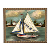 Framed Vintage Sailboat Canvas Print: Coastal Beach House Decor #COAS-208
