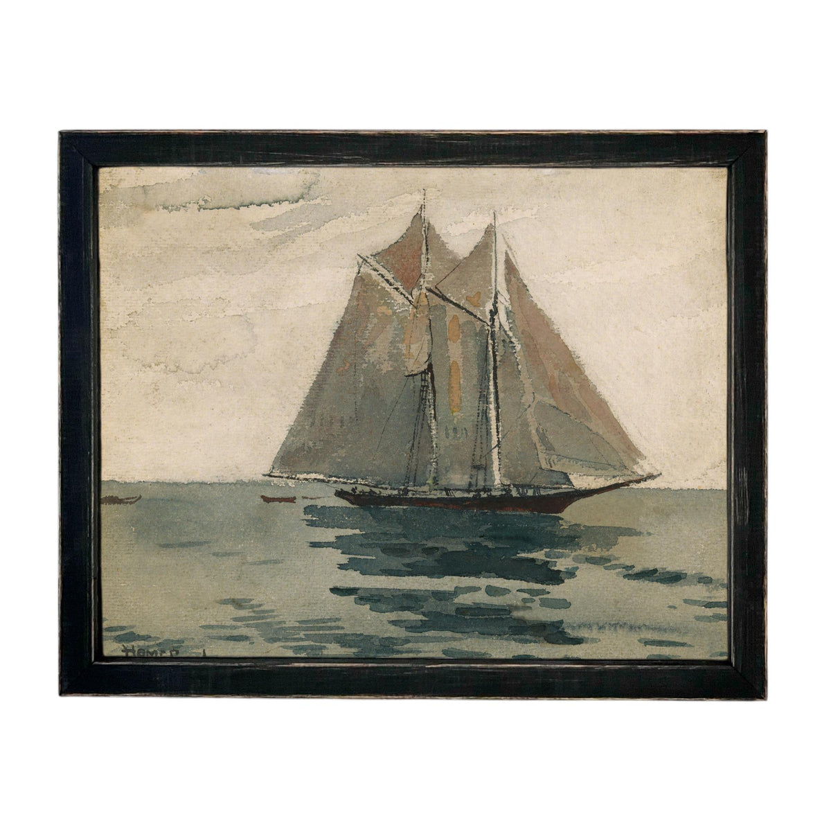 READY to SHIP 18X24 Framed Vintage Coastal Seascape Canvas Print: Sailboat Art, Beach House Decor #COAS-210