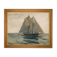 READY to SHIP 18X24 Framed Vintage Coastal Seascape Canvas Print: Sailboat Art, Beach House Decor #COAS-210