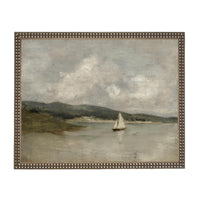 Vintage Framed Nautical Coastal Seascape Canvas Print: Sailboat Art, Beach House Decor #COAS-211