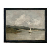 Vintage Framed Nautical Coastal Seascape Canvas Print: Sailboat Art, Beach House Decor #COAS-211