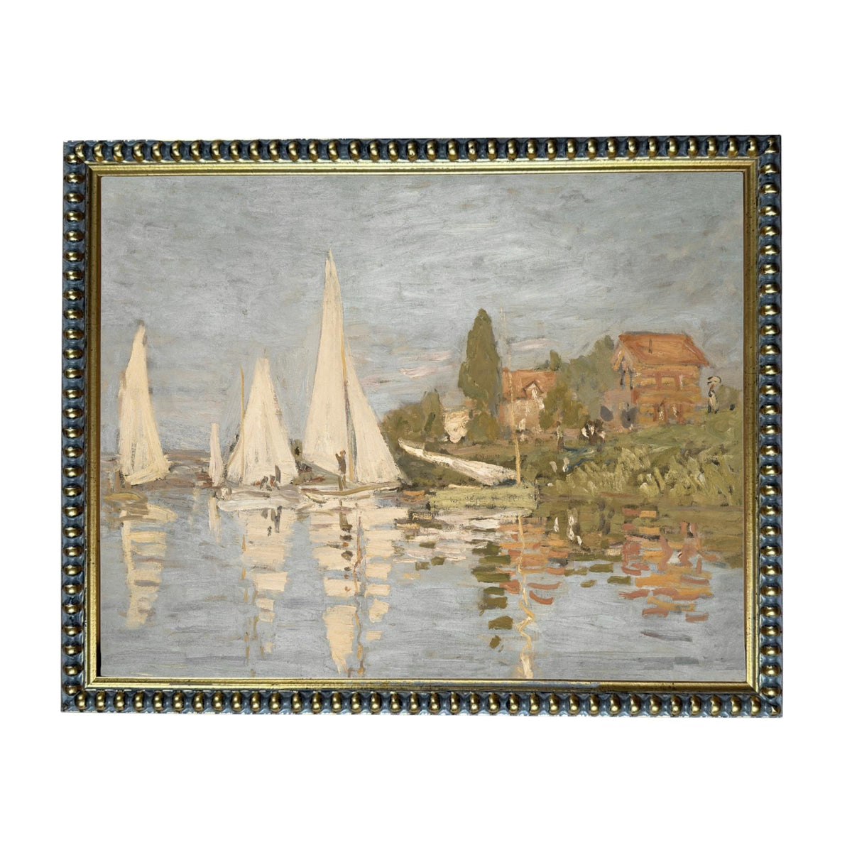 Framed Sailboat Seascape Coastal Canvas Print: Vintage Beach House Art #COAS-212