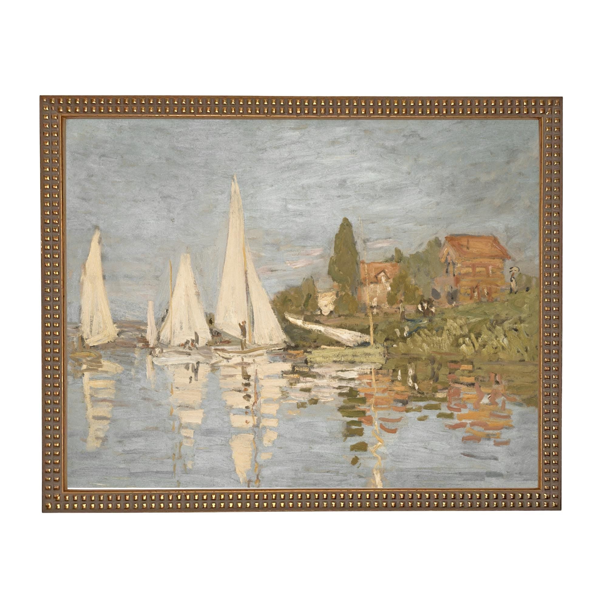 Framed Sailboat Seascape Coastal Canvas Print: Vintage Beach House Art #COAS-212