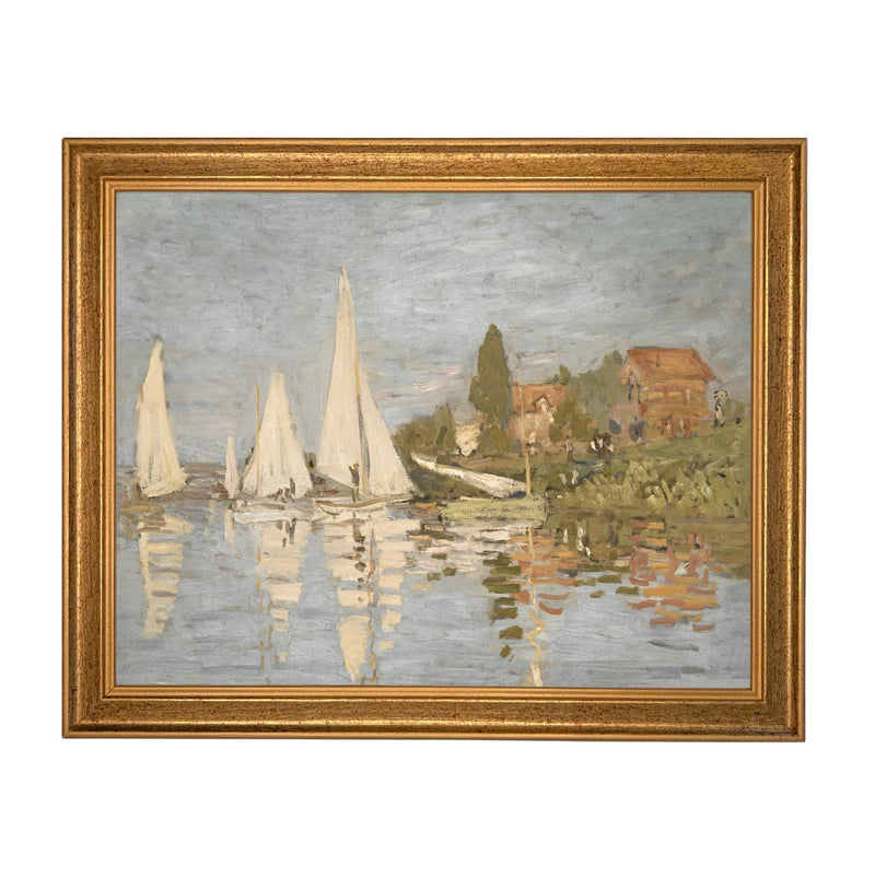 Framed Sailboat Seascape Coastal Canvas Print: Vintage Beach House Art #COAS-212