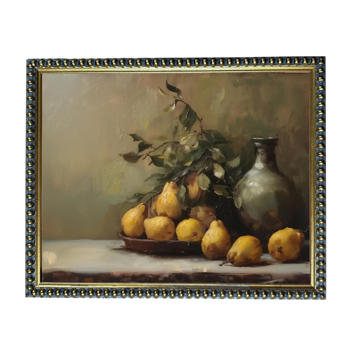 Vintage Framed Pears Canvas Art: Still Life Kitchen Painting #ST-644