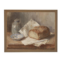 Framed Vintage Pottery and Bread Still Life Painting, Farmhouse Kitchen Canvas Print #ST-648