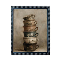 Framed Vintage Kitchen Teacups Pottery Still Life Canvas Print #ST-649