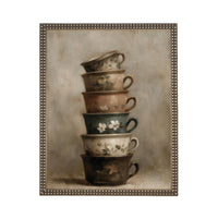 Framed Vintage Kitchen Teacups Pottery Still Life Canvas Print ST-649
