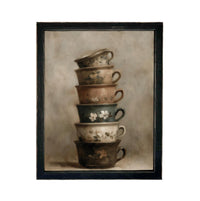 Framed Vintage Kitchen Teacups Pottery Still Life Canvas Print ST-649