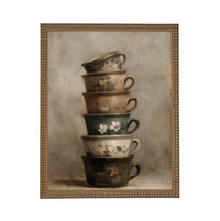 Framed Vintage Kitchen Teacups Pottery Still Life Canvas Print ST-649