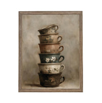 Framed Vintage Kitchen Teacups Pottery Still Life Canvas Print ST-649