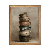 Framed Vintage Kitchen Teacups Pottery Still Life Canvas Print ST-649