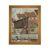 Framed European Cityscape Canvas Art Print: Vintage Farmhouse Decor #ARC-128