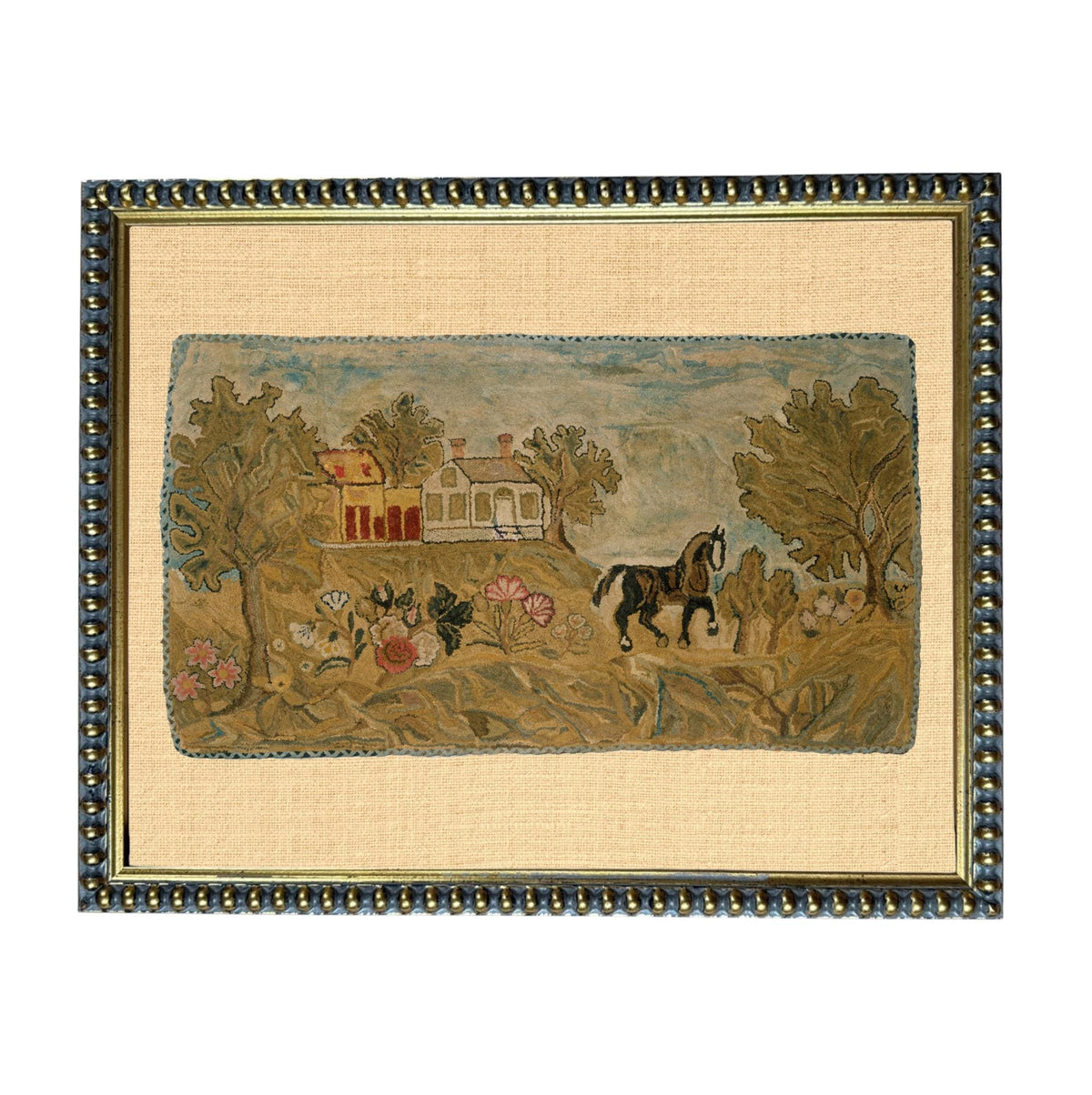 Framed Horse & Cottage Canvas Art Print: Vintage Farmhouse Decor #COT-101