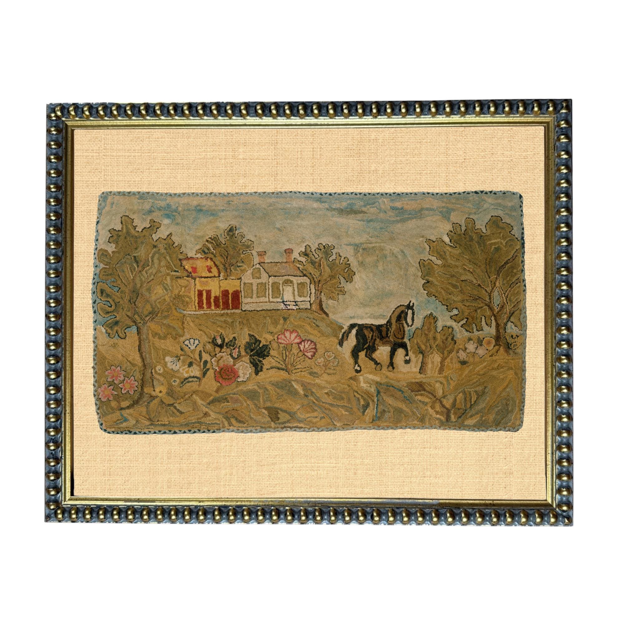Framed Horse & Cottage Canvas Art Print: Vintage Farmhouse Decor #COT-101
