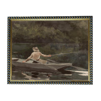 Framed Canvas Fishing Lake Landscape Print: Vintage Cabin Art #CAB-101