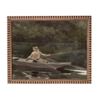 Framed Canvas Fishing Lake Landscape Print: Vintage Cabin Art #CAB-101