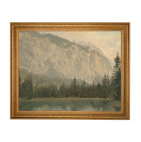 Framed Canvas Lake House Print: Vintage Cabin Landscape Art #CAB-102