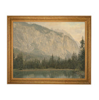 Framed Canvas Lake House Print: Vintage Cabin Landscape Art #CAB-102