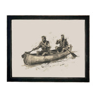 Framed Canvas Lake Landscape Print: Vintage Cabin Art #CAB-103