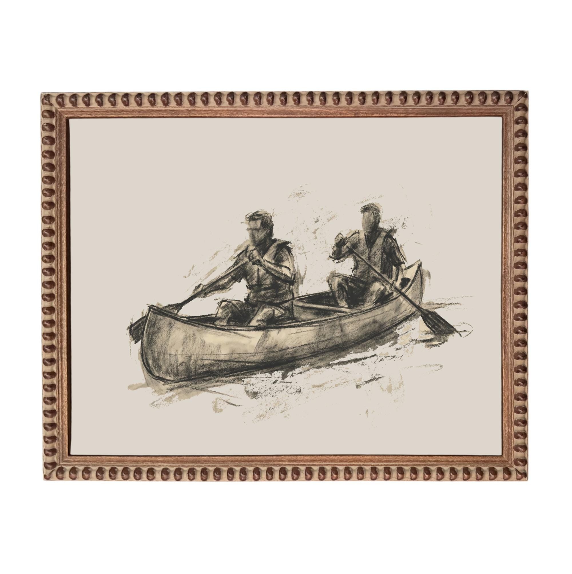 Framed Canvas Lake Landscape Print: Vintage Cabin Art #CAB-103