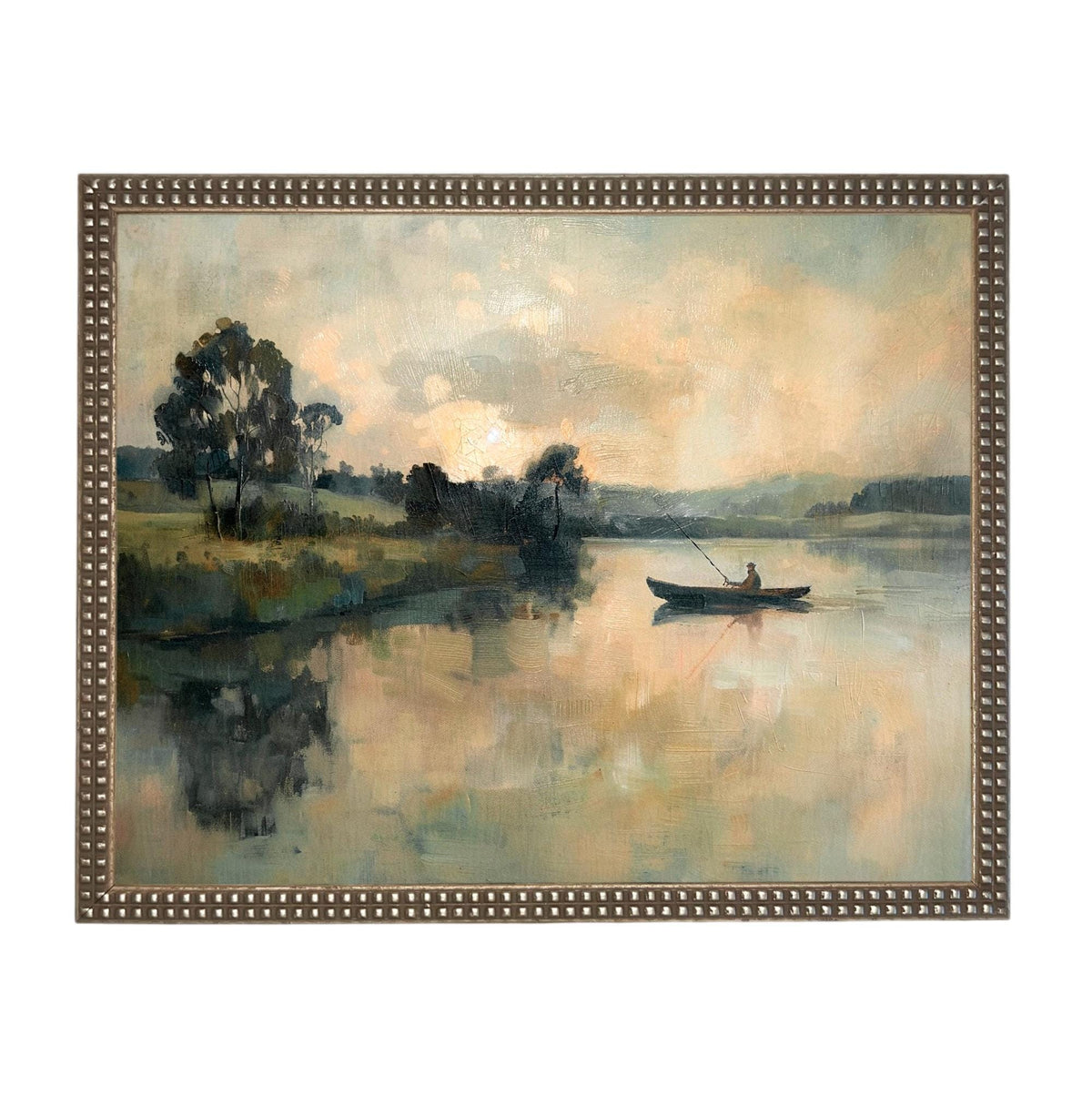 READY to SHIP 18X24 Framed Vintage Fisherman Print on Canvas: Lake House Cabin Art #CAB-109