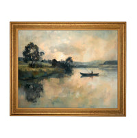 Framed Vintage Fisherman Print on Canvas: Lake House Cabin Art #CAB-109