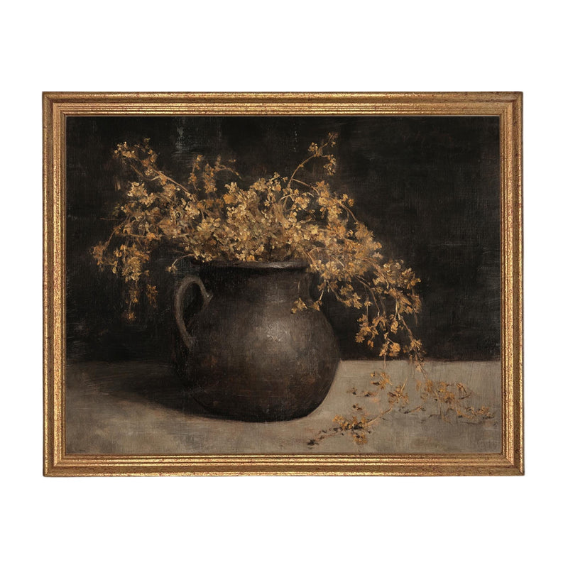 Vintage Framed Moody Autumn Floral Print: Botanical Still Life Painting #BOT-171