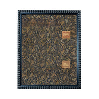 The image is a square frame with a dark border, containing a patterned fabric or wallpaper with a gold-colored border.