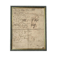 The image is a framed piece of paper with handwritten text and a sketch of a face.