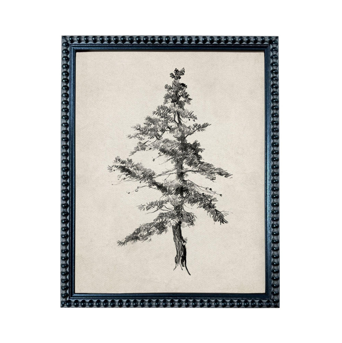 A black and white illustration of a tree with a textured, natural appearance.