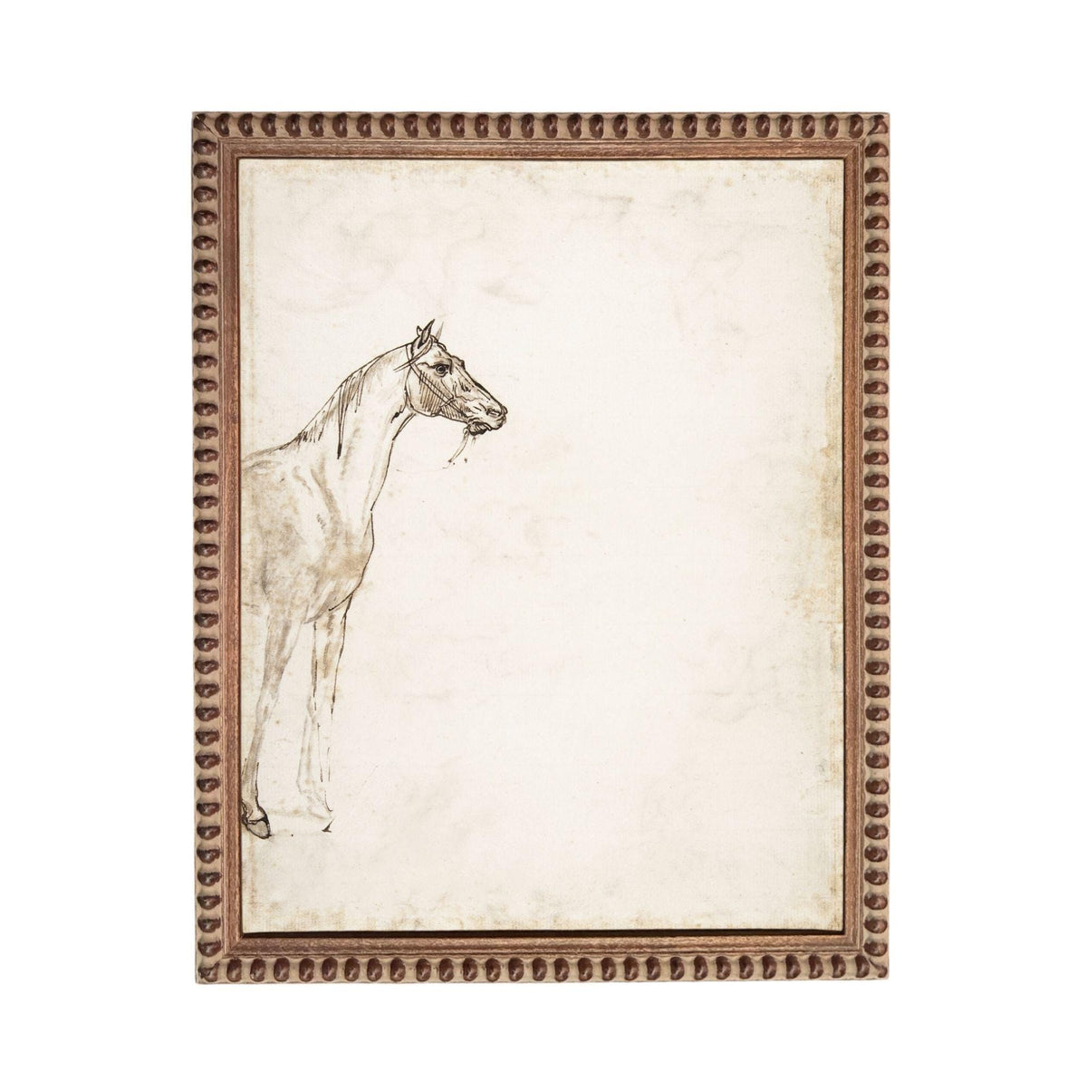 a horse in a brown frame.