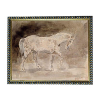 The image is a painting of a horse, which is a depiction of a horse in a brown and beige color palette.