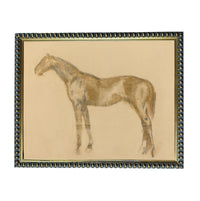 The image is a framed drawing of a horse, depicting a detailed and realistic representation of the animal.