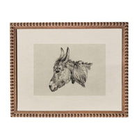 The image is a framed print depicting a donkey's head in profile.