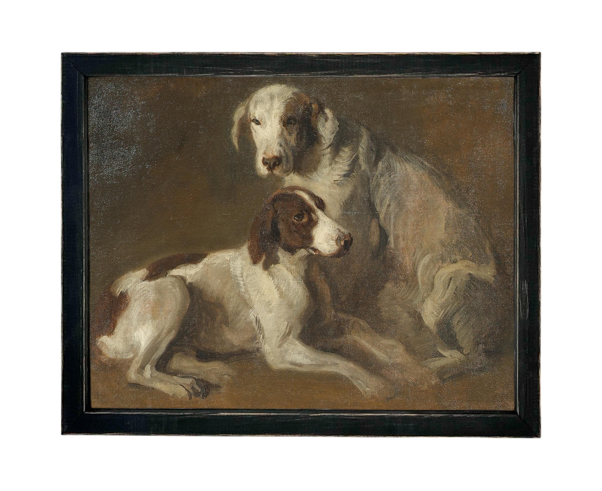 Framed Vintage Canvas Print: Neutral Print with Hound Dogs #A-197