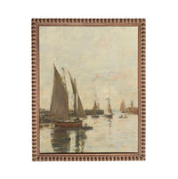 a serene scene of sailboats on the water, with their sails billowing in the wind and their hulls gently bobbing on the surface.
