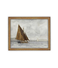 READY to SHIP 18X24 Framed Vintage Nautical Canvas Print: Sailboat Art, Beach House Decor