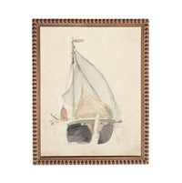 A framed painting depicting a sailboat on the water.