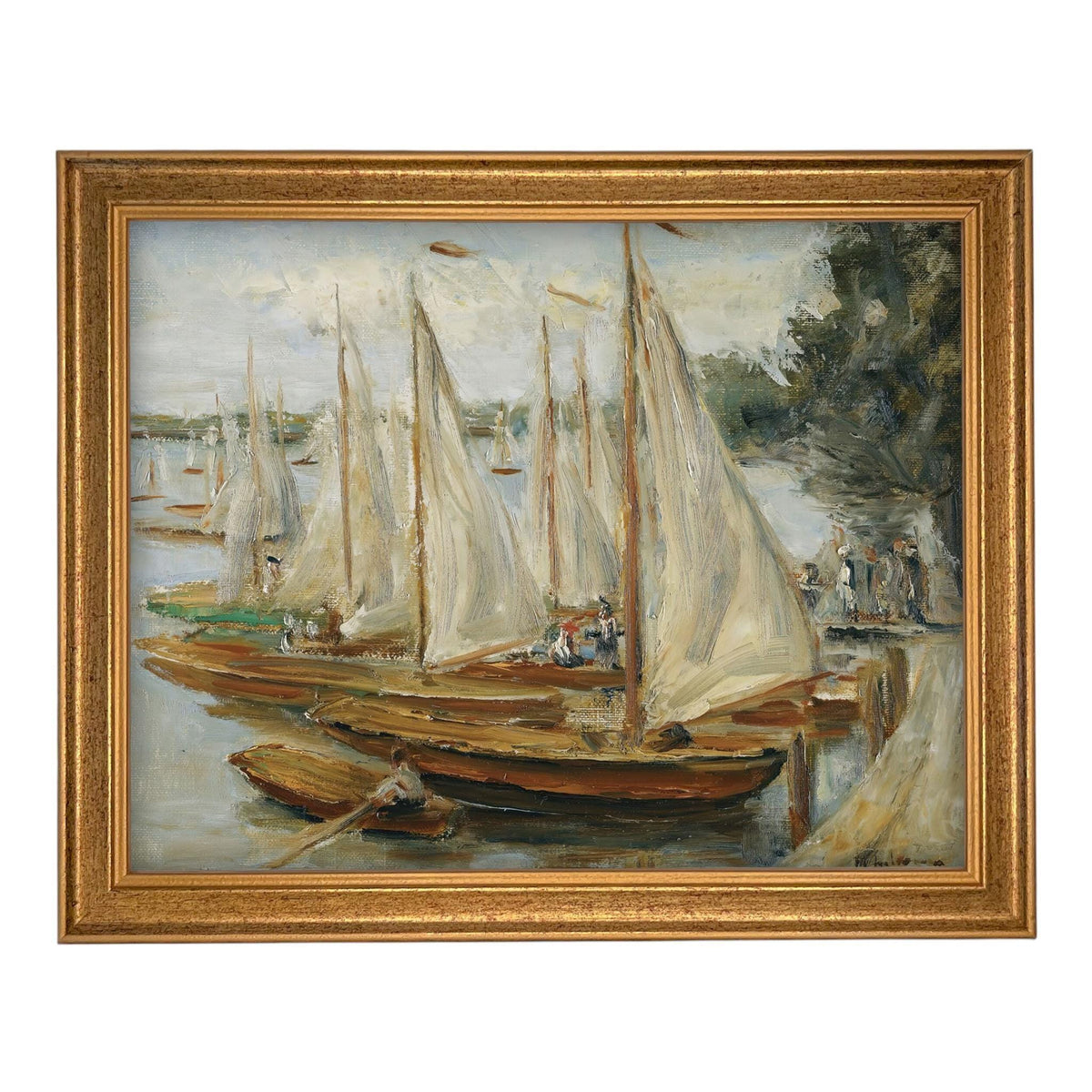 READY to SHIP 18X24 Vintage Sailboats Painting: Framed Canvas Print, Beach House Art #COAS-204