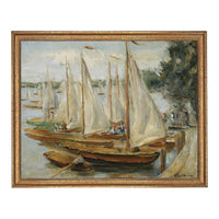 READY to SHIP 18X24 Vintage Sailboats Painting: Framed Canvas Print, Beach House Art #COAS-204