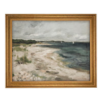 Vintage Framed Seascape Canvas Art Print: Coastal Beach House Decor #COAS-205