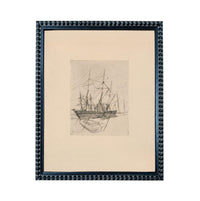 The image is a framed artwork depicting a ship sailing on the water.