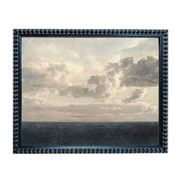 The image is a painting of a cloudy sky over a body of water, with a dark frame surrounding it.
